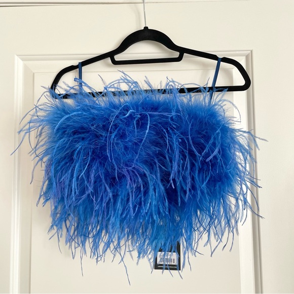 LA MARQUE Tops - LA MARQUE Zaina ostrich feather Top Dark Rich Blue‎